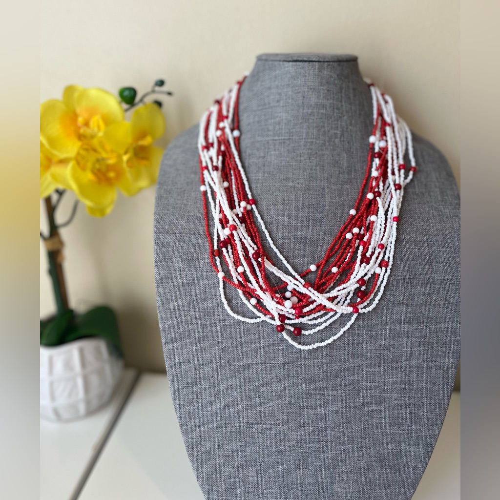 Beautiful Red & White Handmade Beaded Necklaces